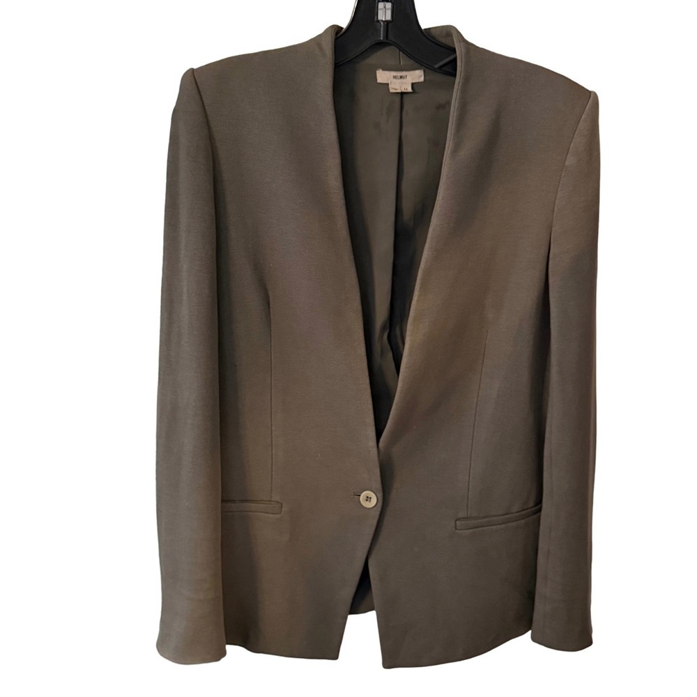 Helmut Lang Collarless Blazer Jacket Moss Green 4 Button Cuffs Sz M EUC